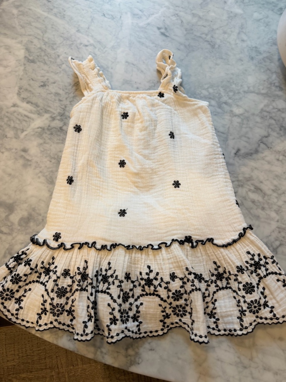 Zara White Dress with Black Floral Embroidery